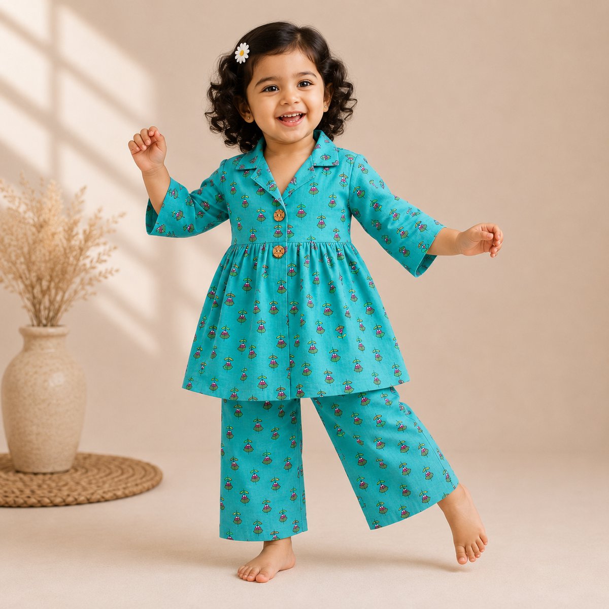 Girls Casual Cotton Printed Peplum Top & Pant Co-ord Set (0-11 Yrs) (C036)