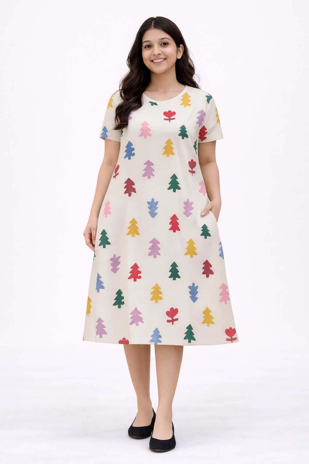 Women's Long  A-Line Top (Colorful Trees🎄)