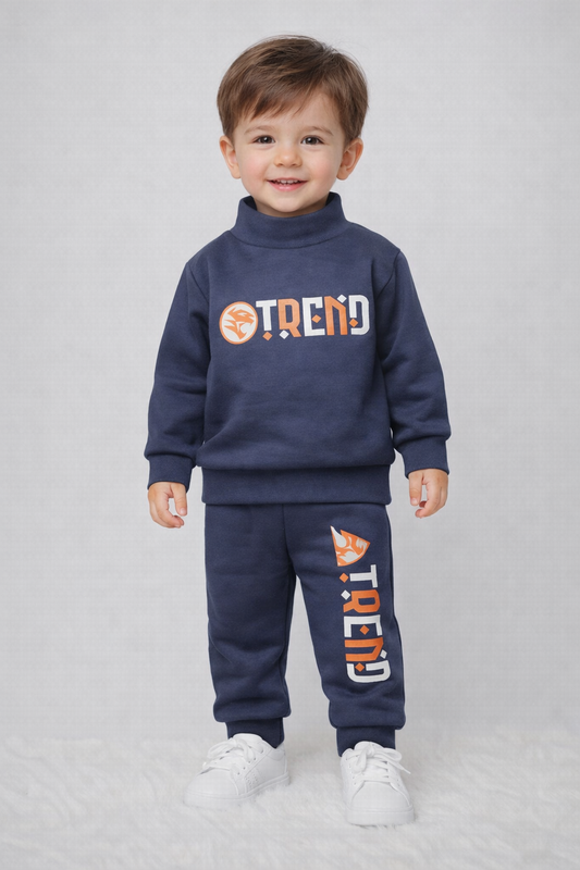 Premium Winter High Neck Pant Set For Kids ( Blue -Trend)