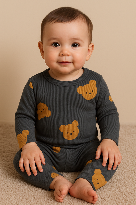 Premium Full sleeves Ribbed Tshirt with Pant (BlueBear Face)