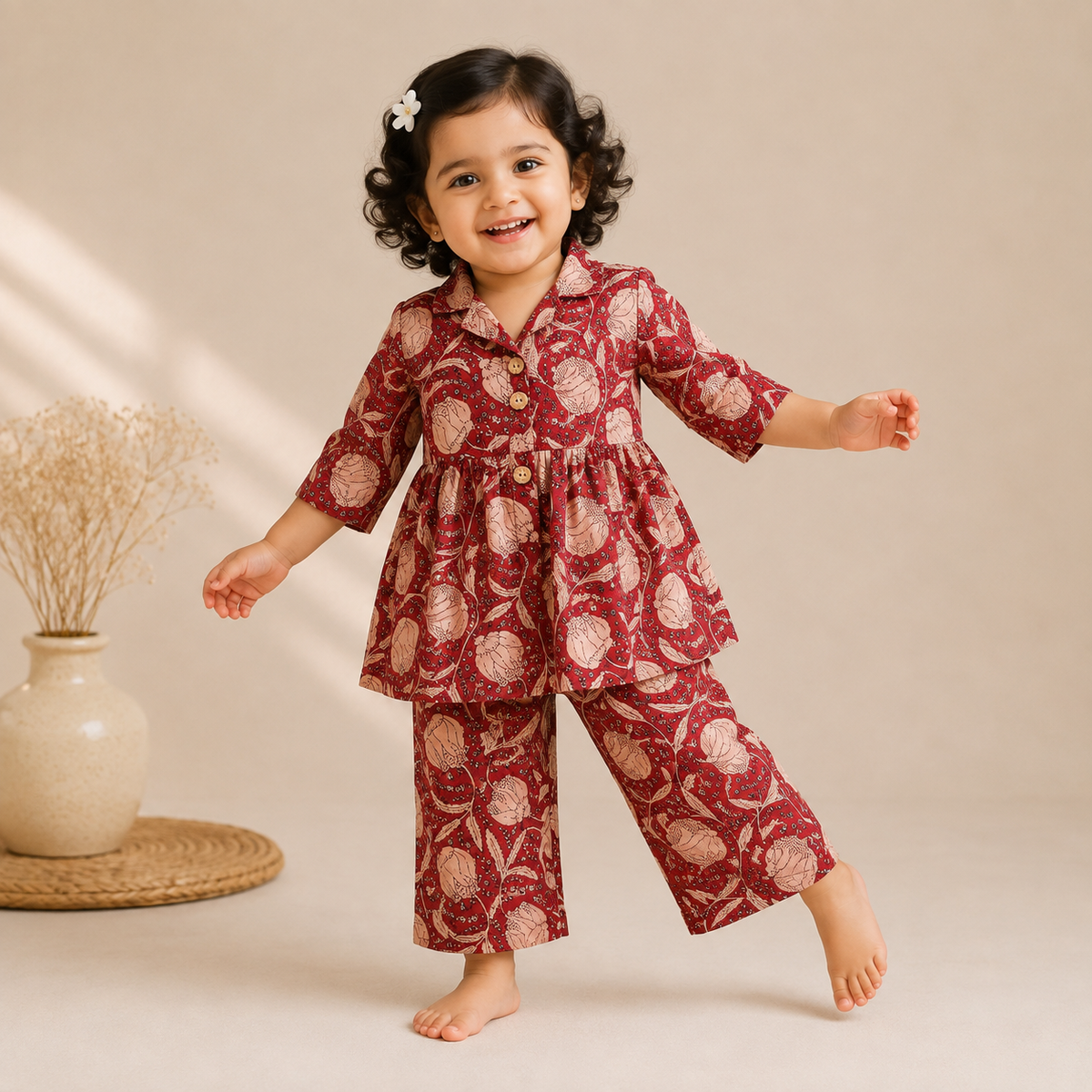 Girls Casual Cotton Printed Peplum Top & Pant Co-ord Set (0-11 Yrs) (C028)
