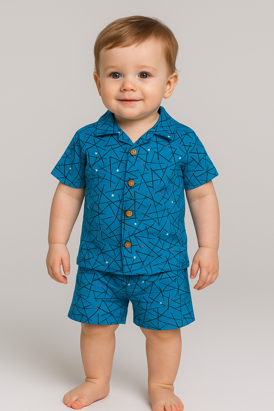 Shorts Sleeves Collared Tshirt with Shorts Sets (Blue Baby)