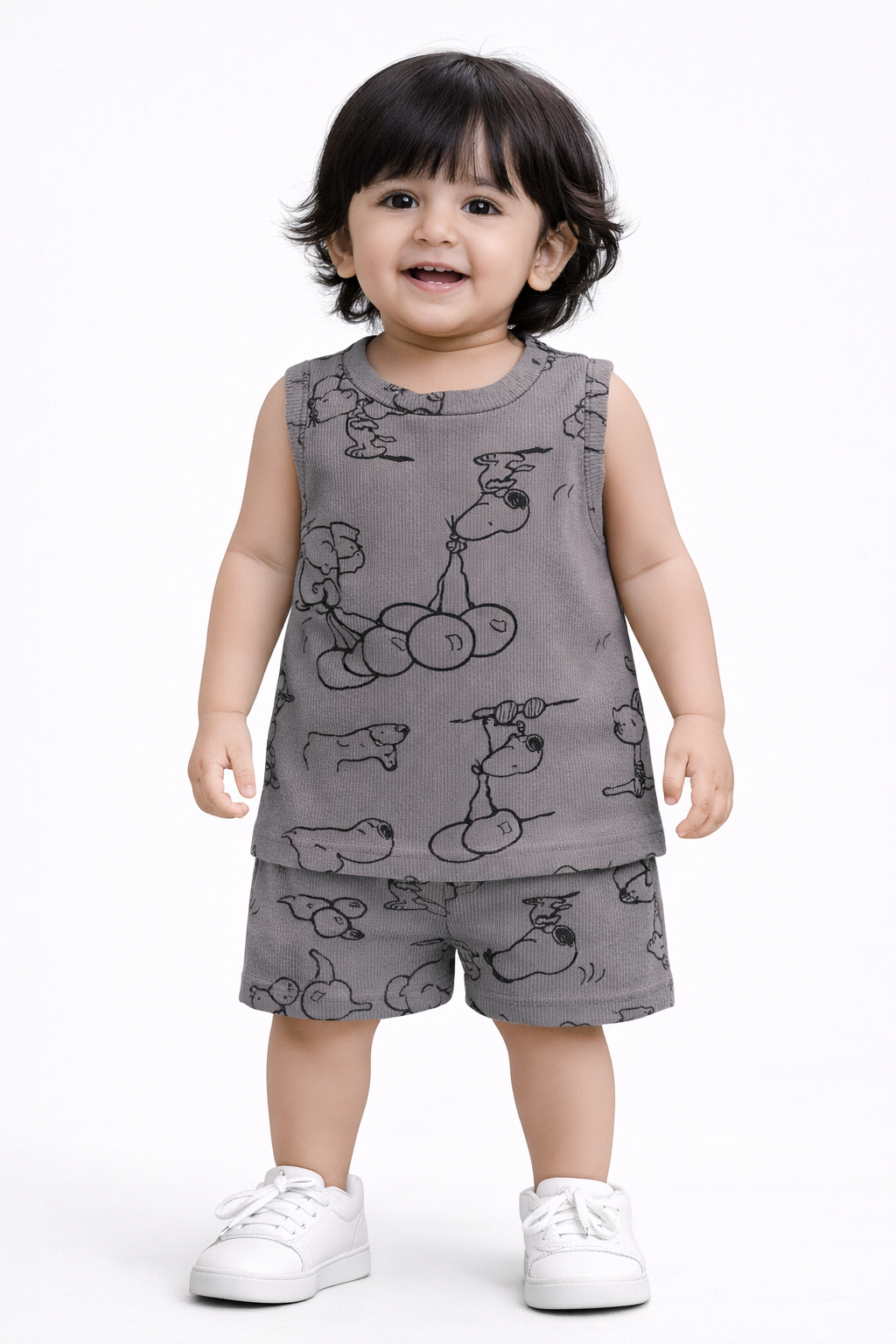 Ribbed  Sleeveless Shorts Sets (Grey Balloons)