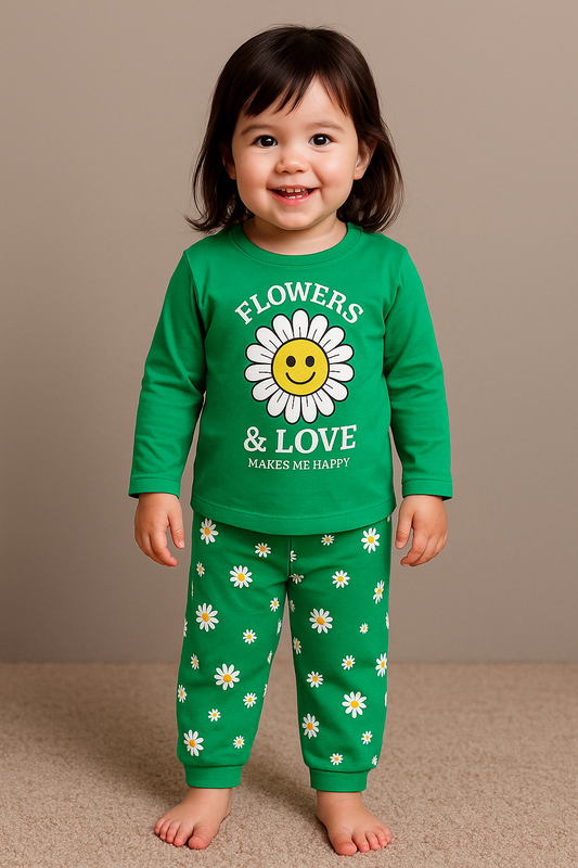 Premium Full sleeves Tshirt with Pant (Pretty Green Flower) (Yr)