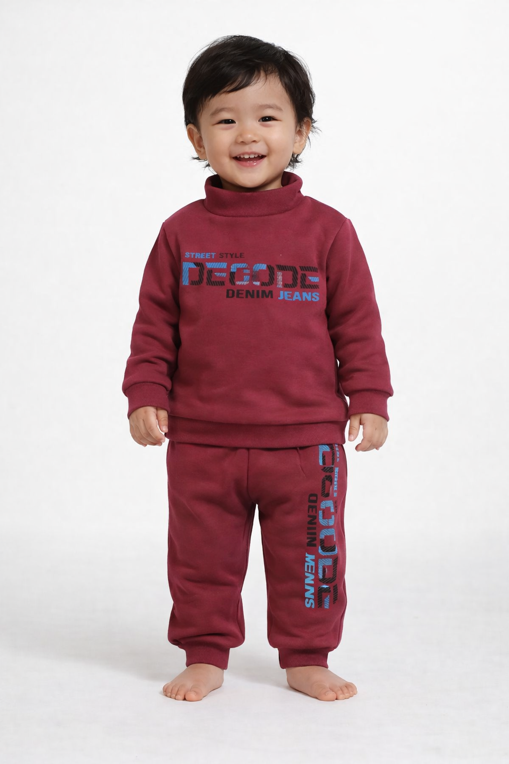 Premium Winter High Neck Pant Set For Kids(Maroon -Street Style)