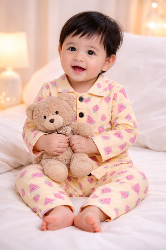 Premium Collar Full sleeves Tshirt with Pant  (pink cherry & watermelon)