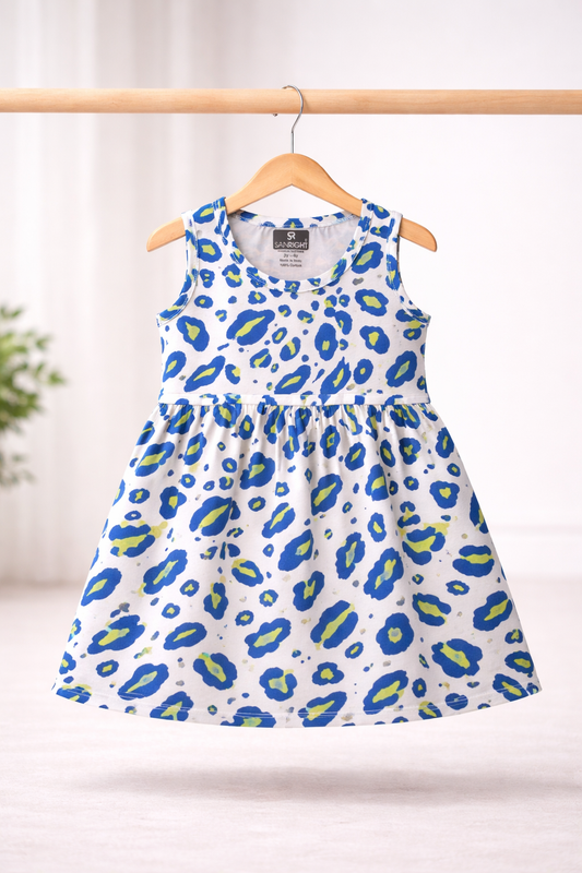 Sleeveless Cotton Frocks (Blue Leopard)