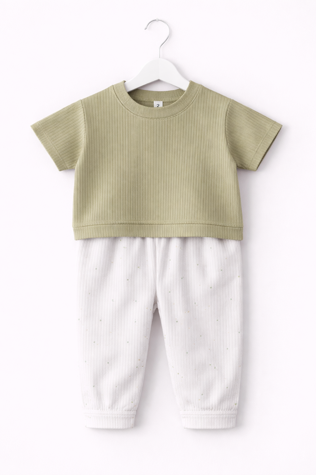 Premium Ribbed Half sleeves Tshirt with Contrast Pant( Green and White Dots)