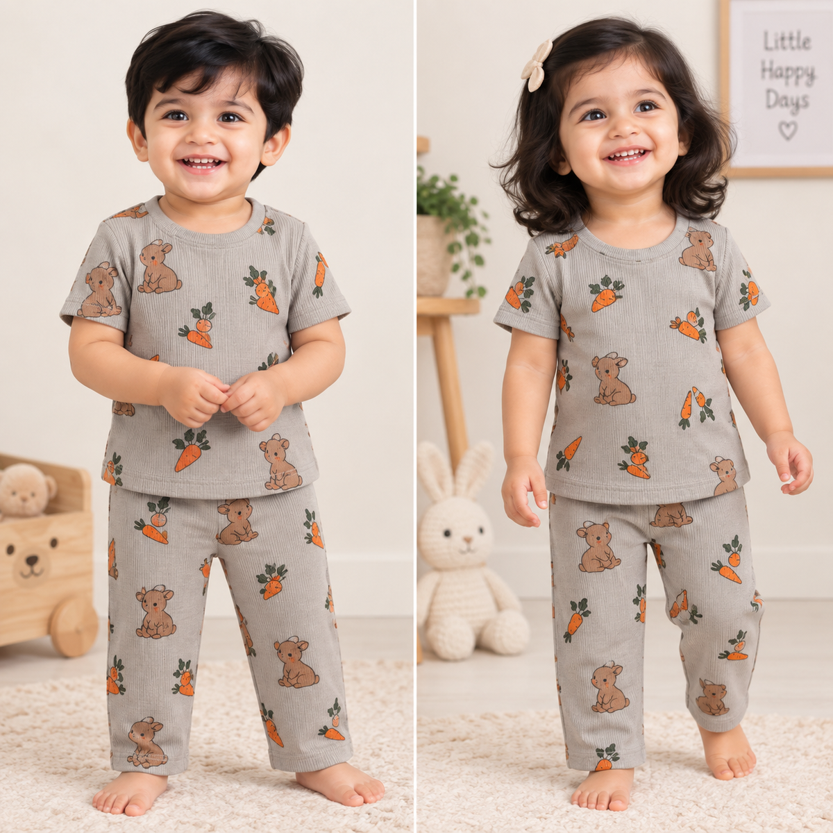 Half sleeves Tshirt with Pant (Ash Carrot & Teddy)
