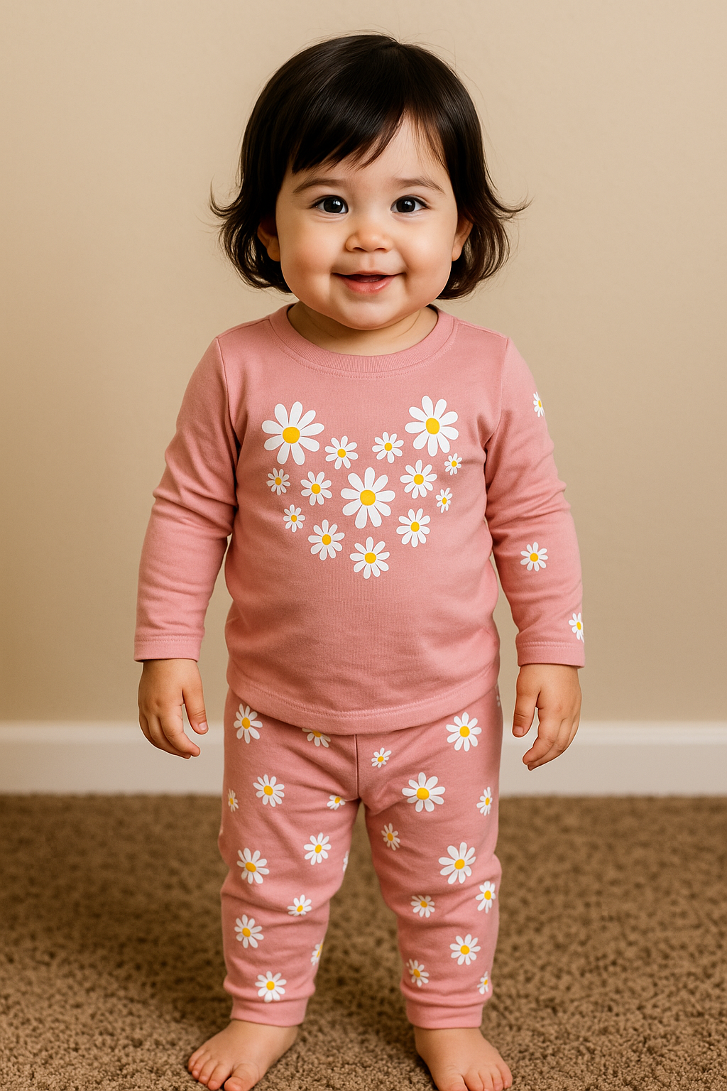 Premium Full sleeves Tshirt with Pant (Pretty Pink Flower (Yr))