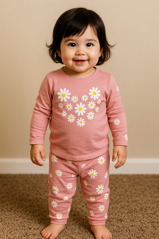 Premium Full sleeves Tshirt with Pant (Pretty Pink Flower (Yr))