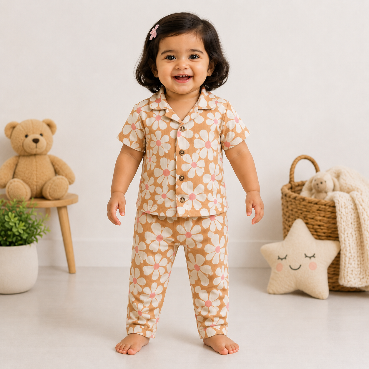 Premium Ribbed Collar Sets (Brown Big Flower)