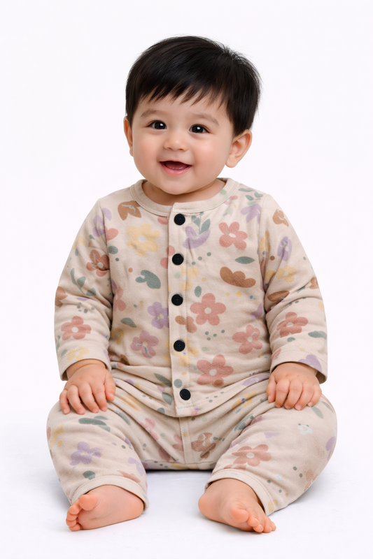 Front Open Full sleeves Cotton Tshirt with Pant (Infant Florals)