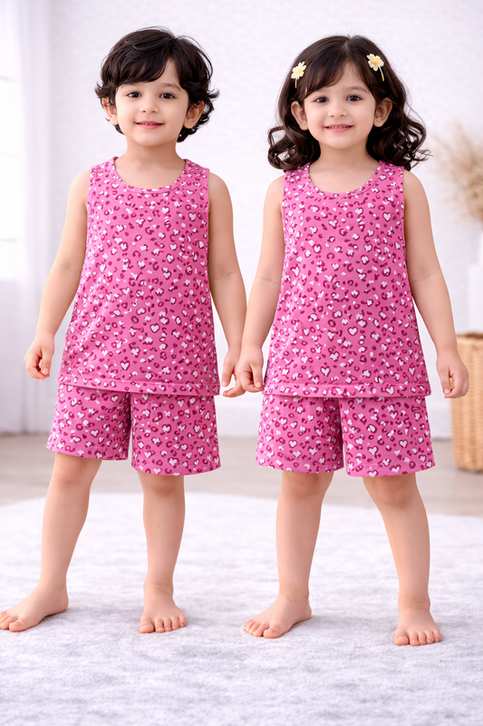 Sleeveless Shorts Sets(Pink Paw)