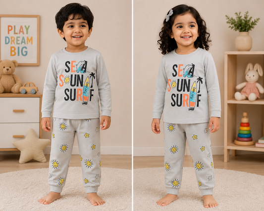Premium Cotton  Full Sleeves T-Shirt With Pant (Steel - Sea Sun )(U)