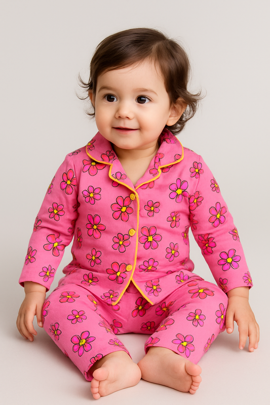 Kids’ Loungewear Collared sets (Pink Flowers)  (1-4 Yrs)