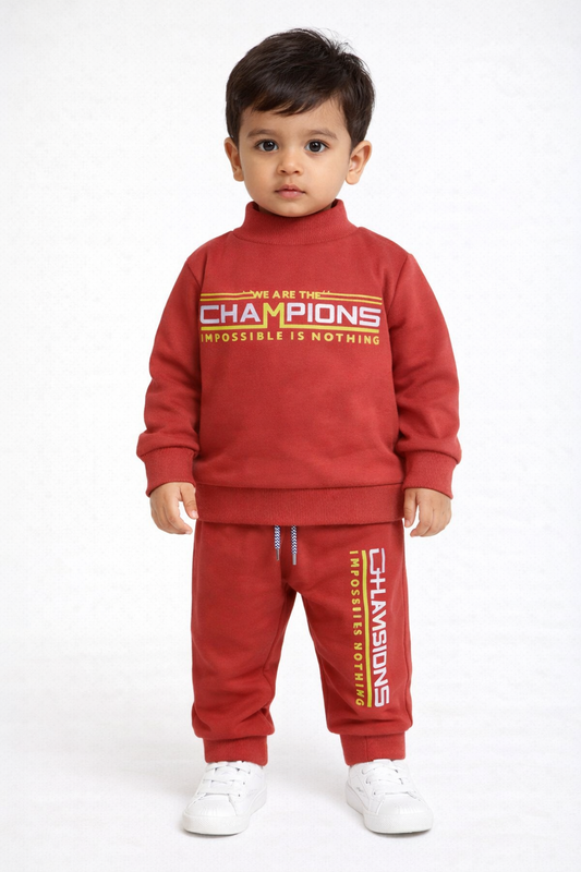 Premium Winter High Neck Pant Set For Kids(Orange-Champions)