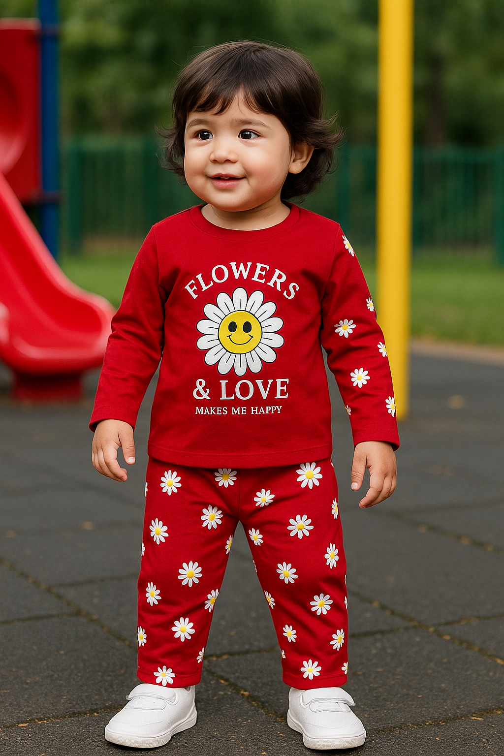 Premium Full sleeves Tshirt with Pant (Pretty Red Flower) (Yr)