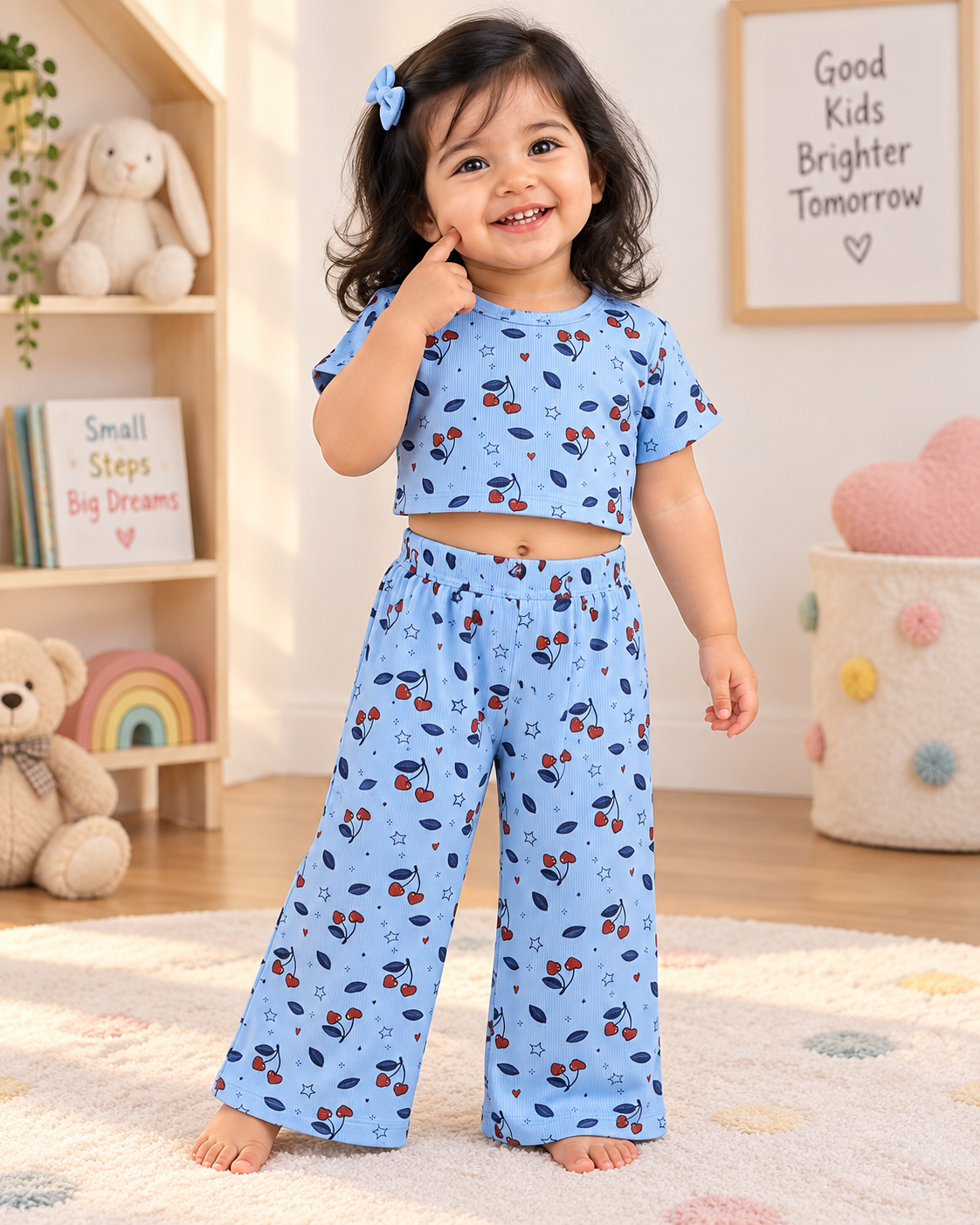 Crop Top & Pant Set ( Blue Heartin Flower)