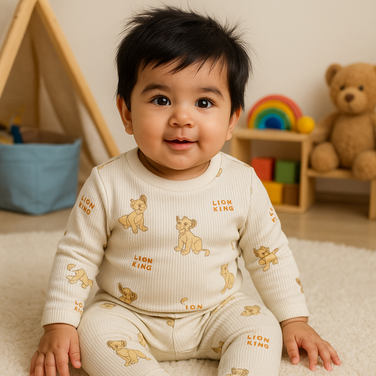 Premium Full sleeves Ribbed Tshirt with Pant (Beige Simba)