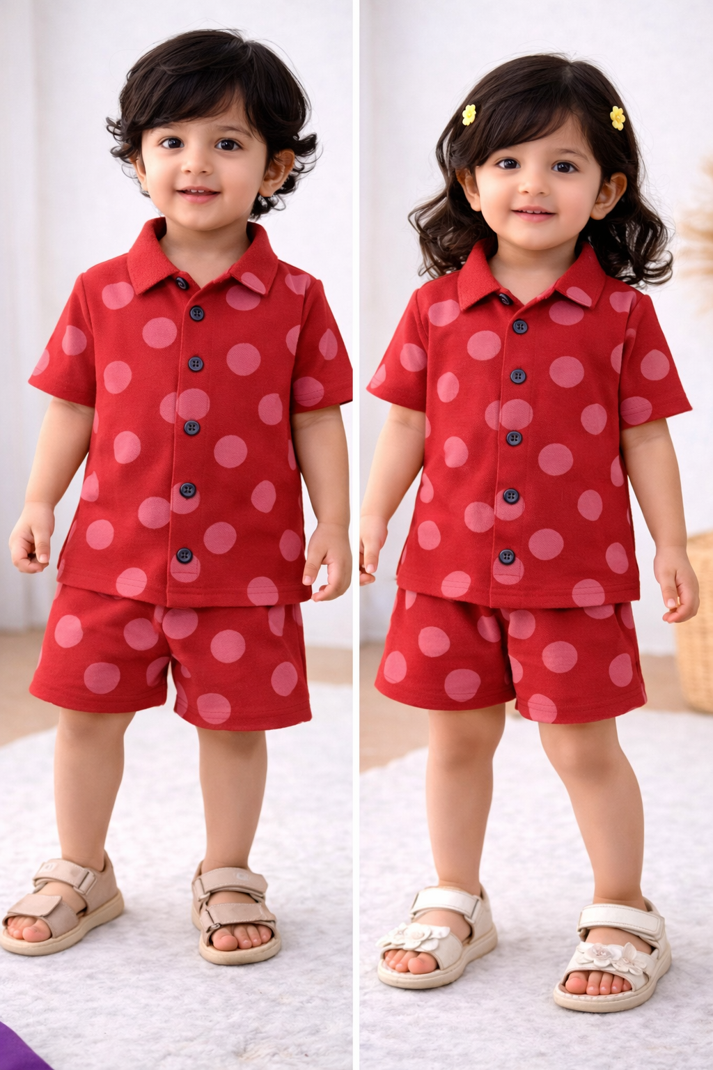 POLO Front open Tshirt with Shorts Sets (Love RED) (Fleece)