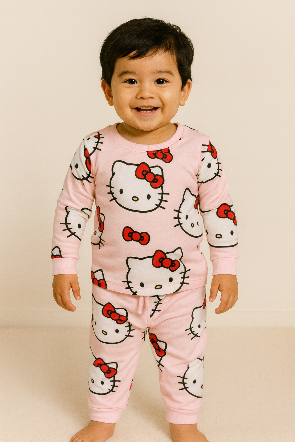 Premium Winter Full sleeves Tshirt with Pant (Pink Kitty)