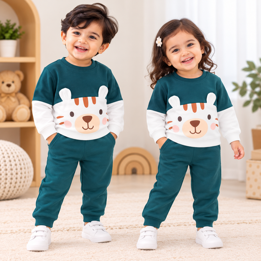Korean Winter Set for Toddlers & Kids - Cadet Blue & White Teddy (KW002)