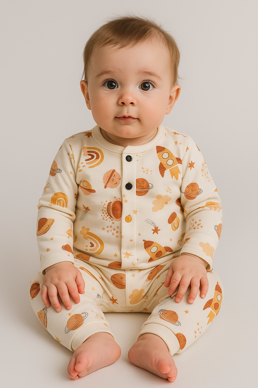 Front Open Full sleeves Cotton Tshirt with Pant (Space Theme)