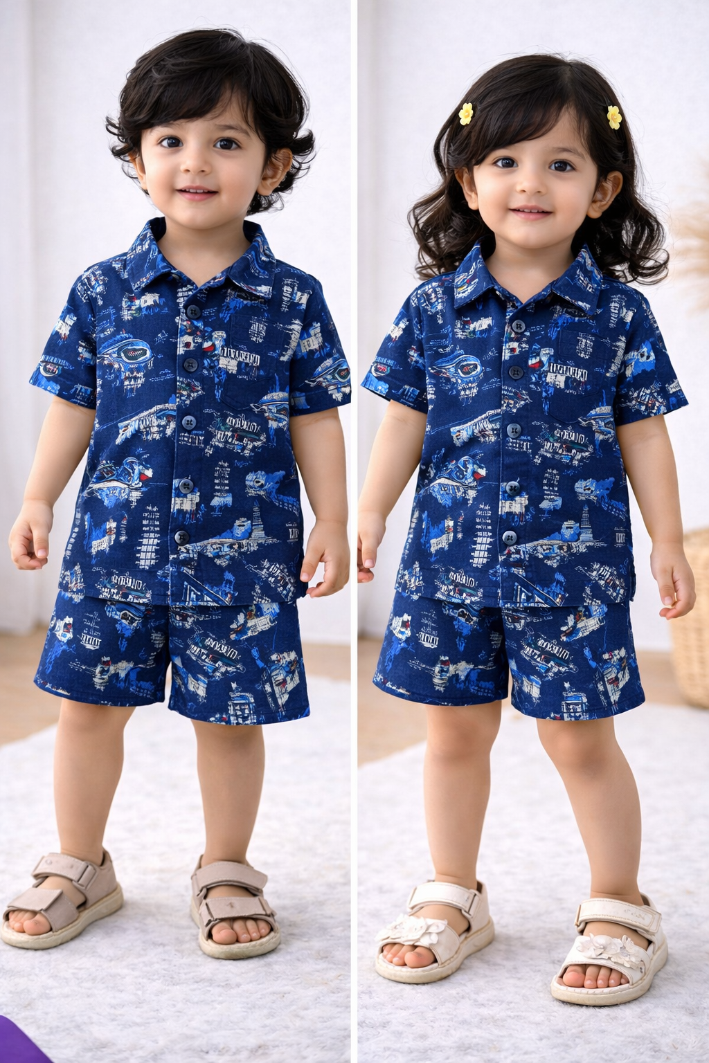 POLO Front open Tshirt with Shorts Sets (Army Blue)