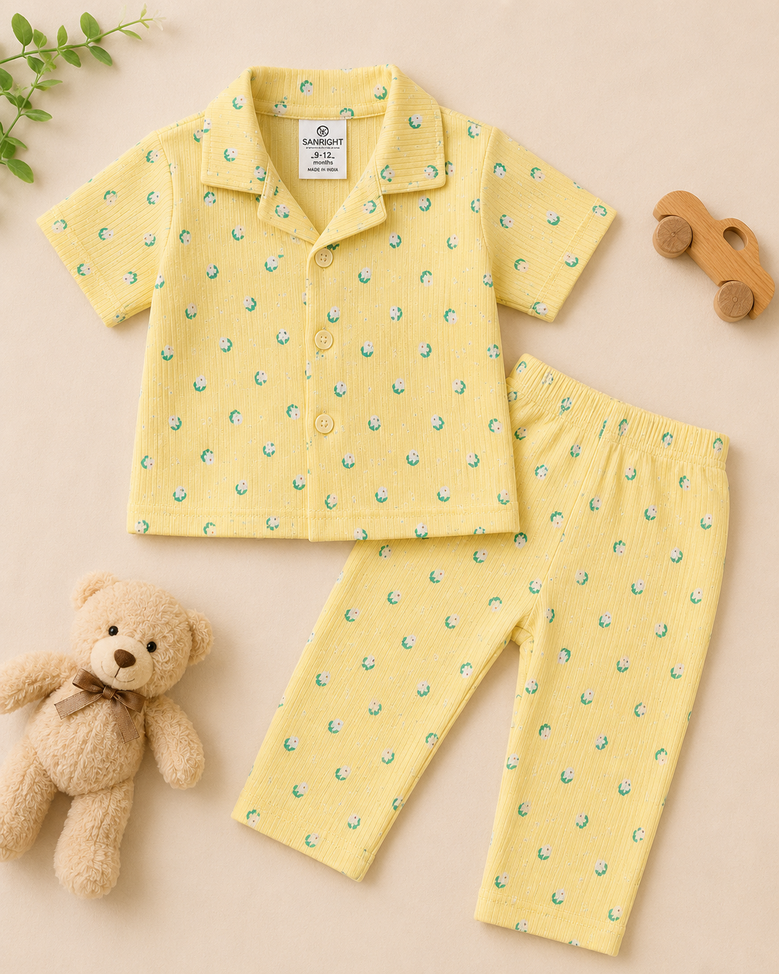 Premium Ribbed Collar Sets (Lime Yellow Flowers)