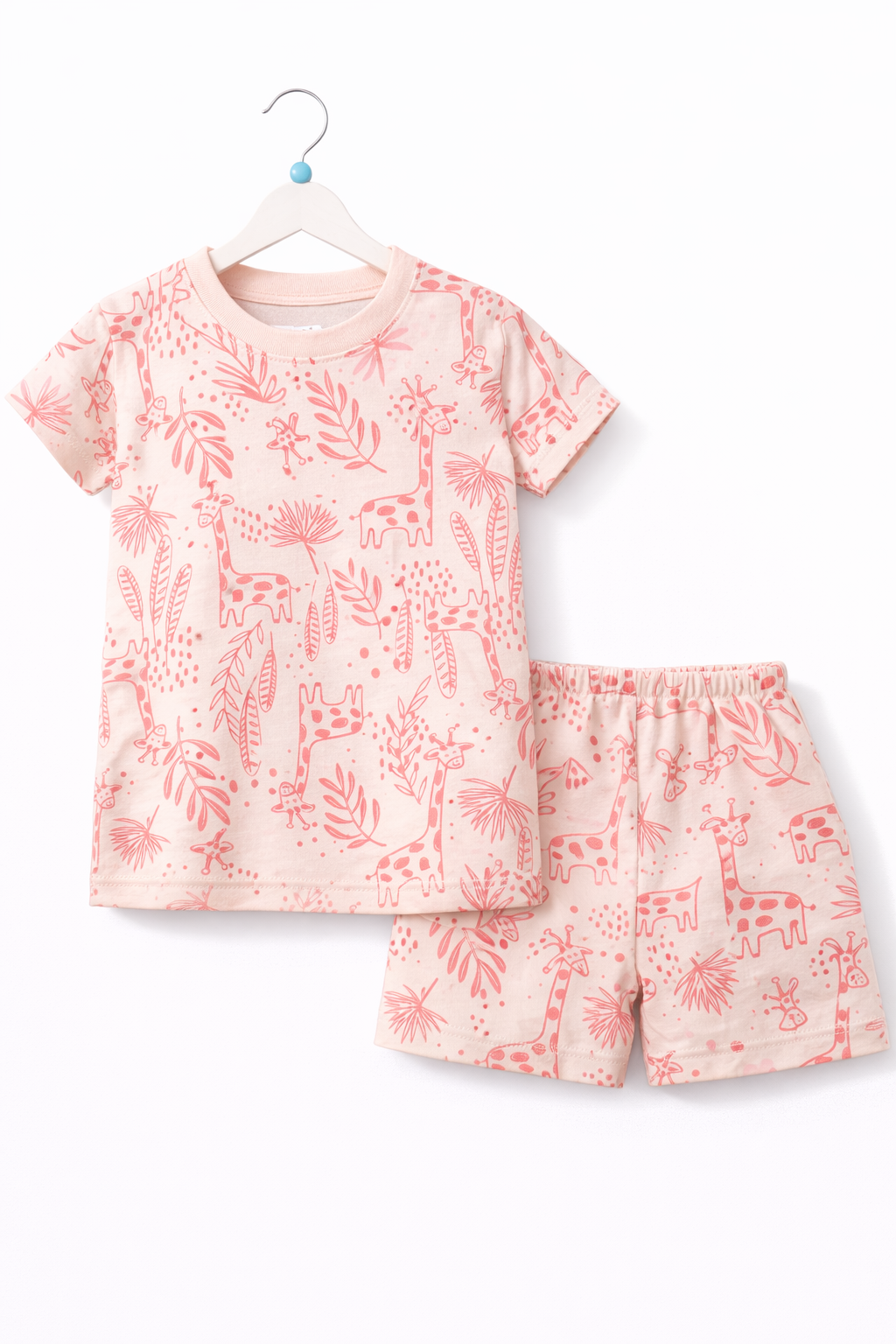 Shorts Sleeves Tshirt with Shorts Sets (White Pink Leaf)