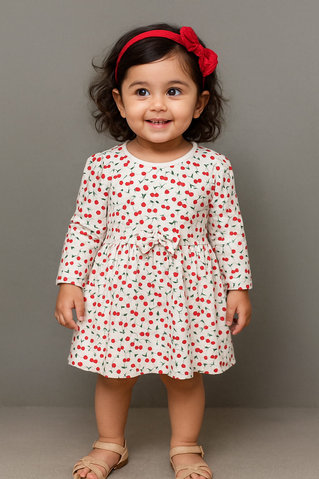 Full Sleeves BOW Frocks (Charming Cherries)