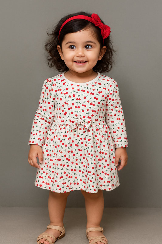 Full Sleeves BOW Frocks (Charming Cherries)