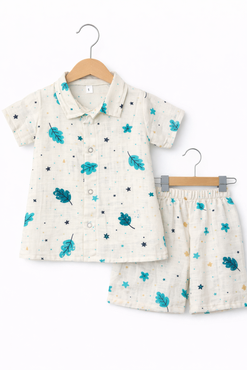 Airport -  Kids Muslin Co-ord Set – Front Open Collar Shirt & Shorts (Autumn & Leaves)