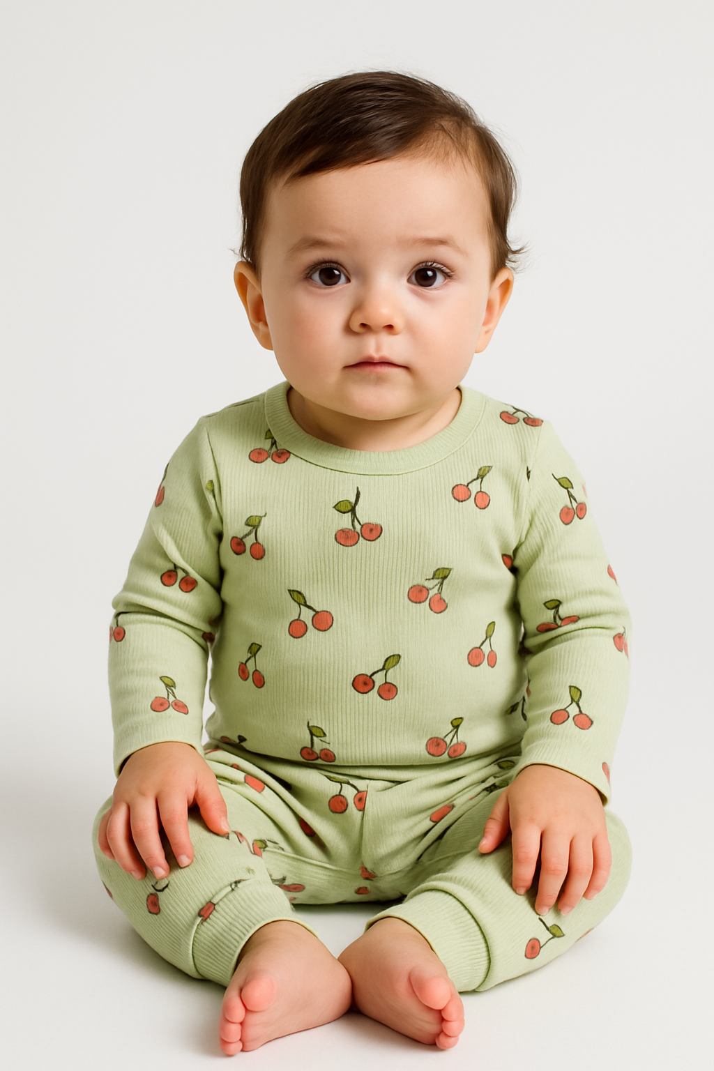 Premium Full sleeves Ribbed Tshirt with Pant (Green Cherry)