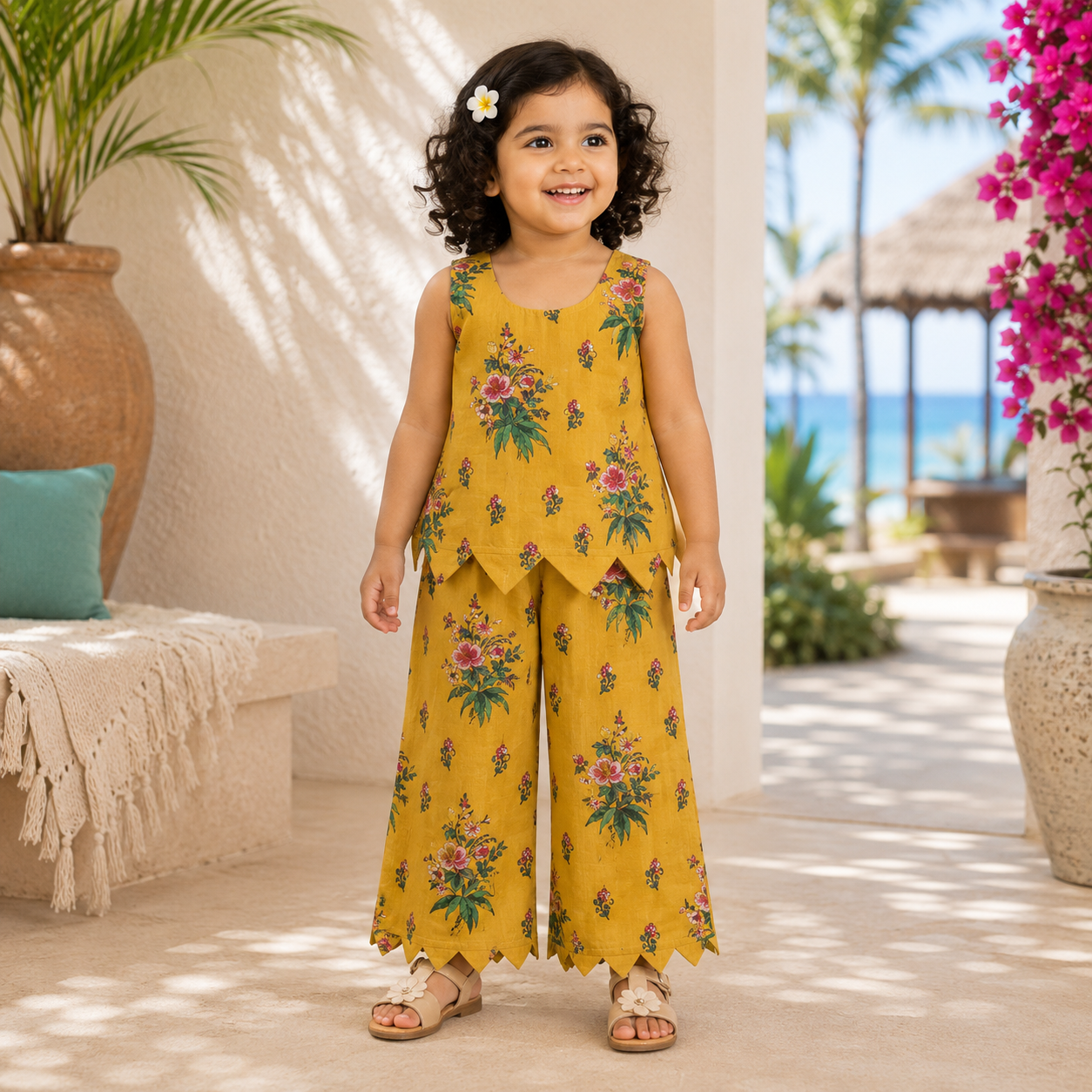 Girls Casual Cotton Printed W-Cut Top & Pant Co-ord Set (0-11 Yrs) (C045)