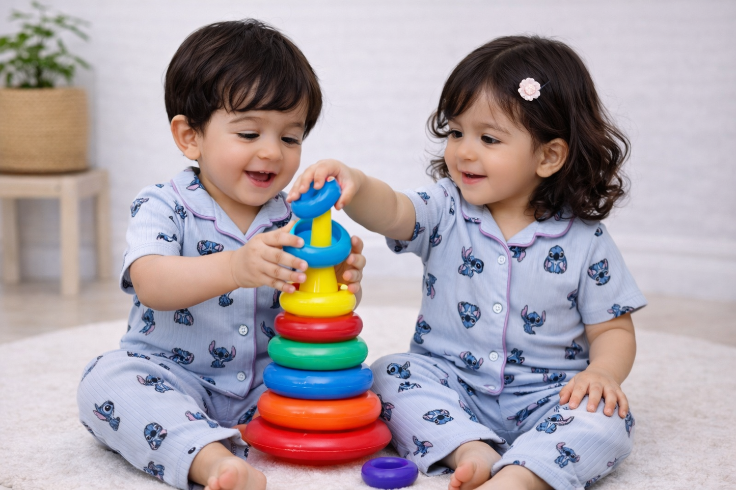 Premium Half Sleeves Collar Ribbed Tshirt with Pant (Bluey Dance)