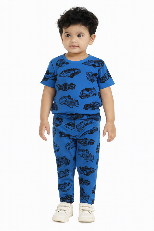 Half Sleeves Pajama Set (Blue Car)