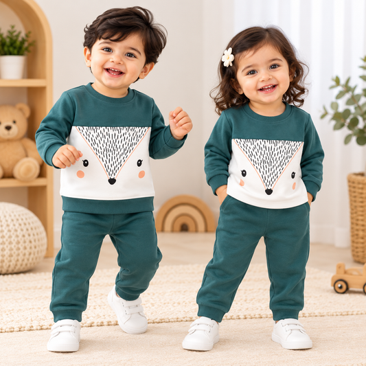 Korean Winter Set for Toddlers & Kids -  Dark Cyan & White Teddy (KW005)