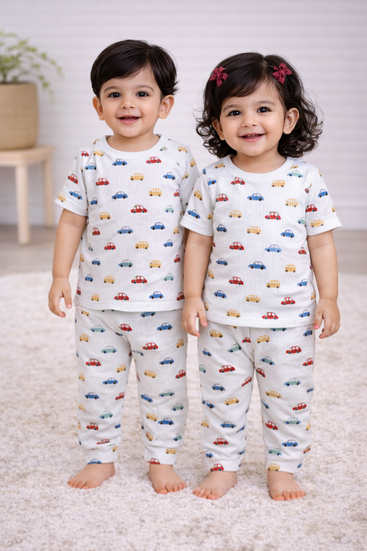 Premium Ribbed Half sleeves Tshirt with Pant (Colorful CARS)