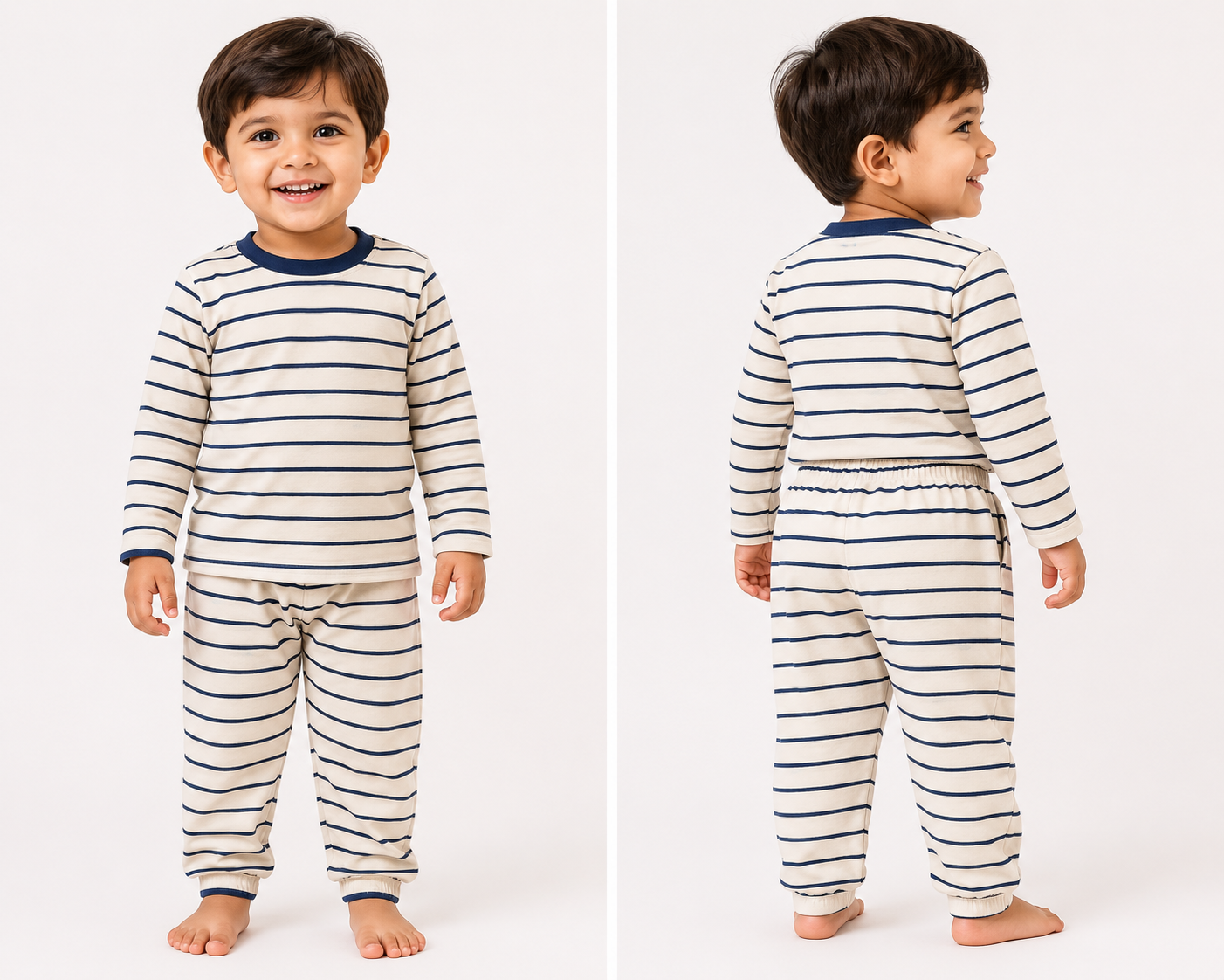 Soft Cotton Full sleeves Tshirt with Pant (Navy White Stripes 1)