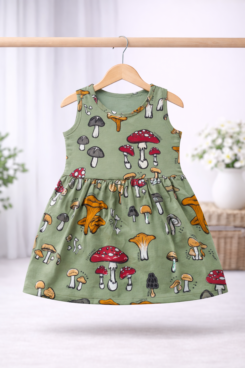 Sleeveless Cotton Frocks (Ice Olive  Mustard)