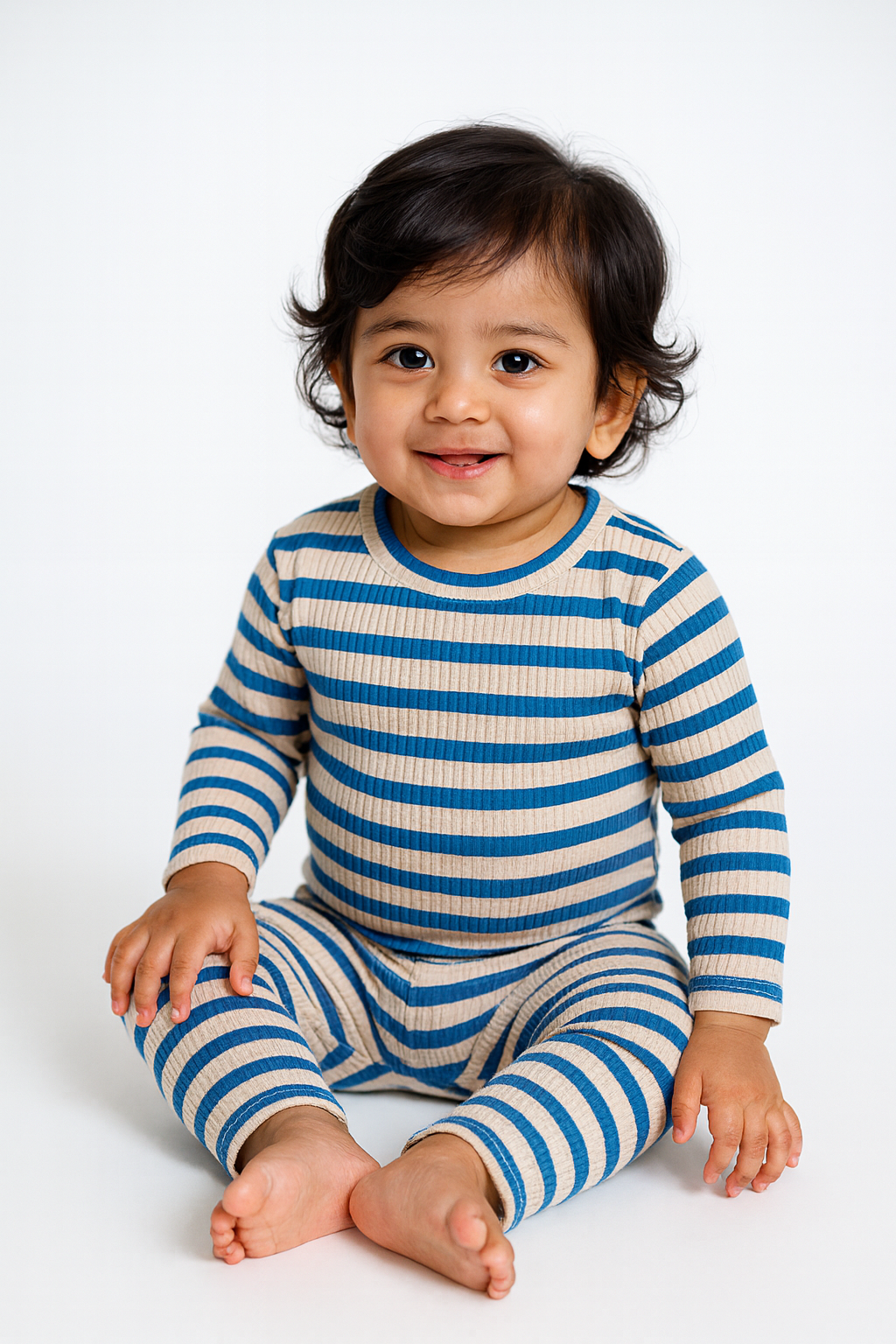 Premium Full sleeves Ribbed Tshirt with Pant (Blue Stripes)