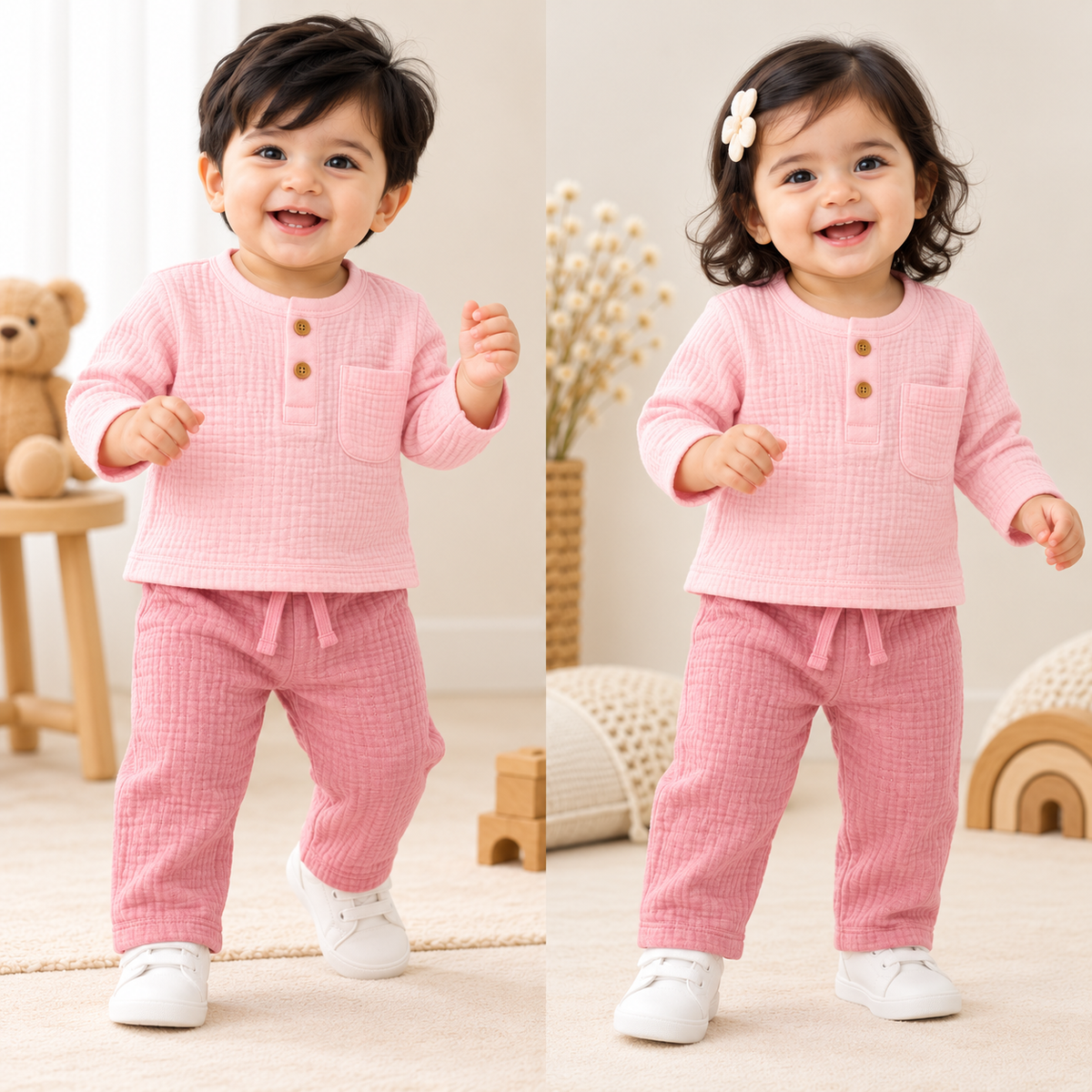 Airport - Kids Muslin Double Gauze Full-Pant Set (Dual 🩷)