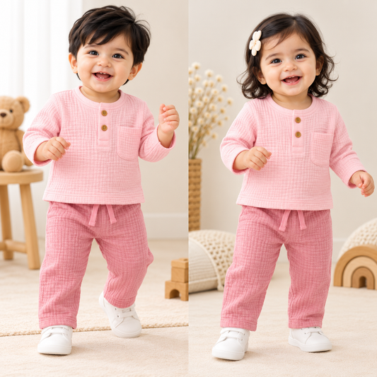 Airport - Kids Muslin Double Gauze Full-Pant Set (Dual 🩷)