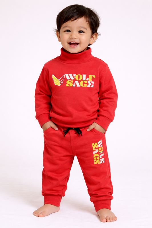 Premium Winter High Neck Pant Set for Kids (wolf sace) (3-4 Yrs)