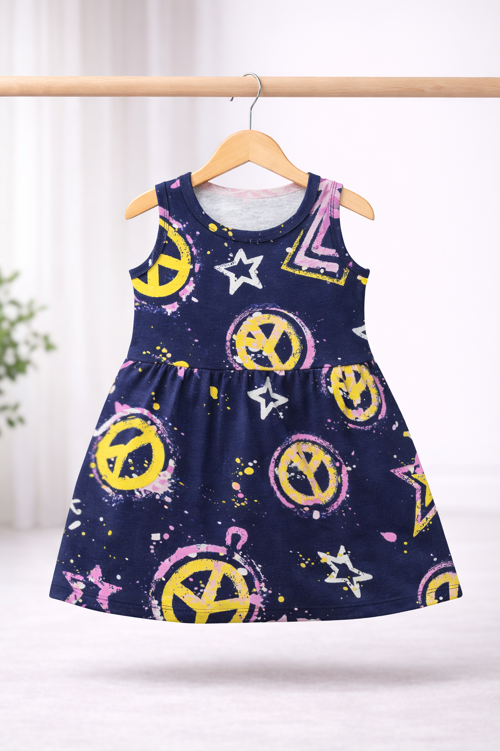 Sleeveless Cotton Frocks (Blue star circe)
