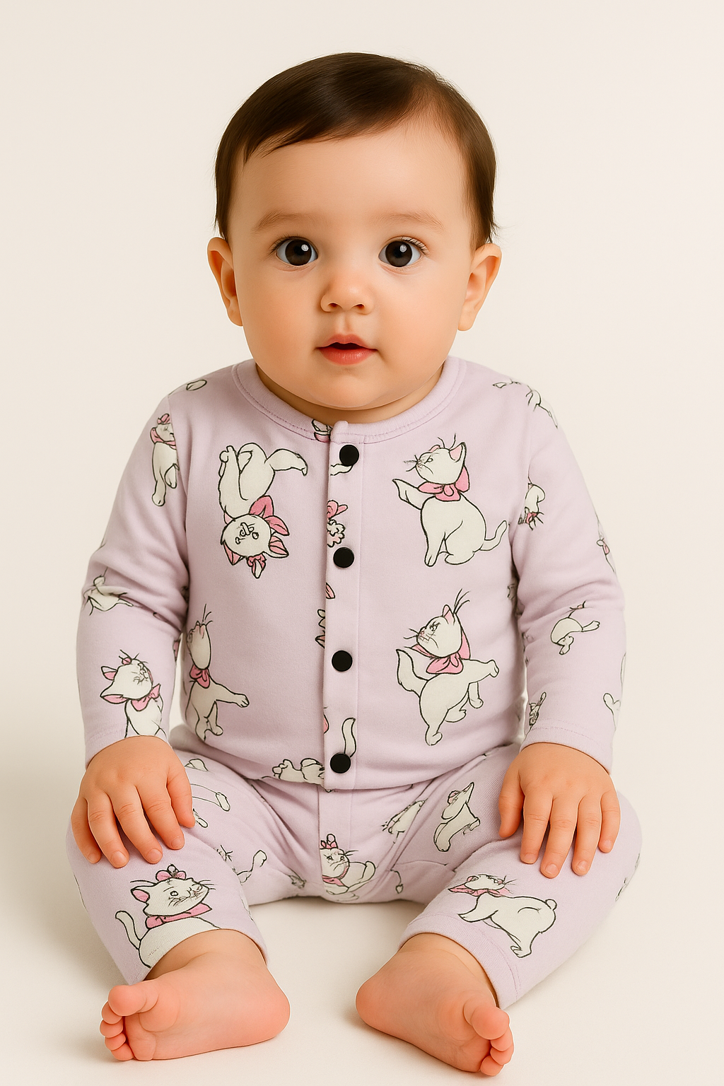 Front Open Full sleeves Cotton Tshirt with Pant (Purple Meow)