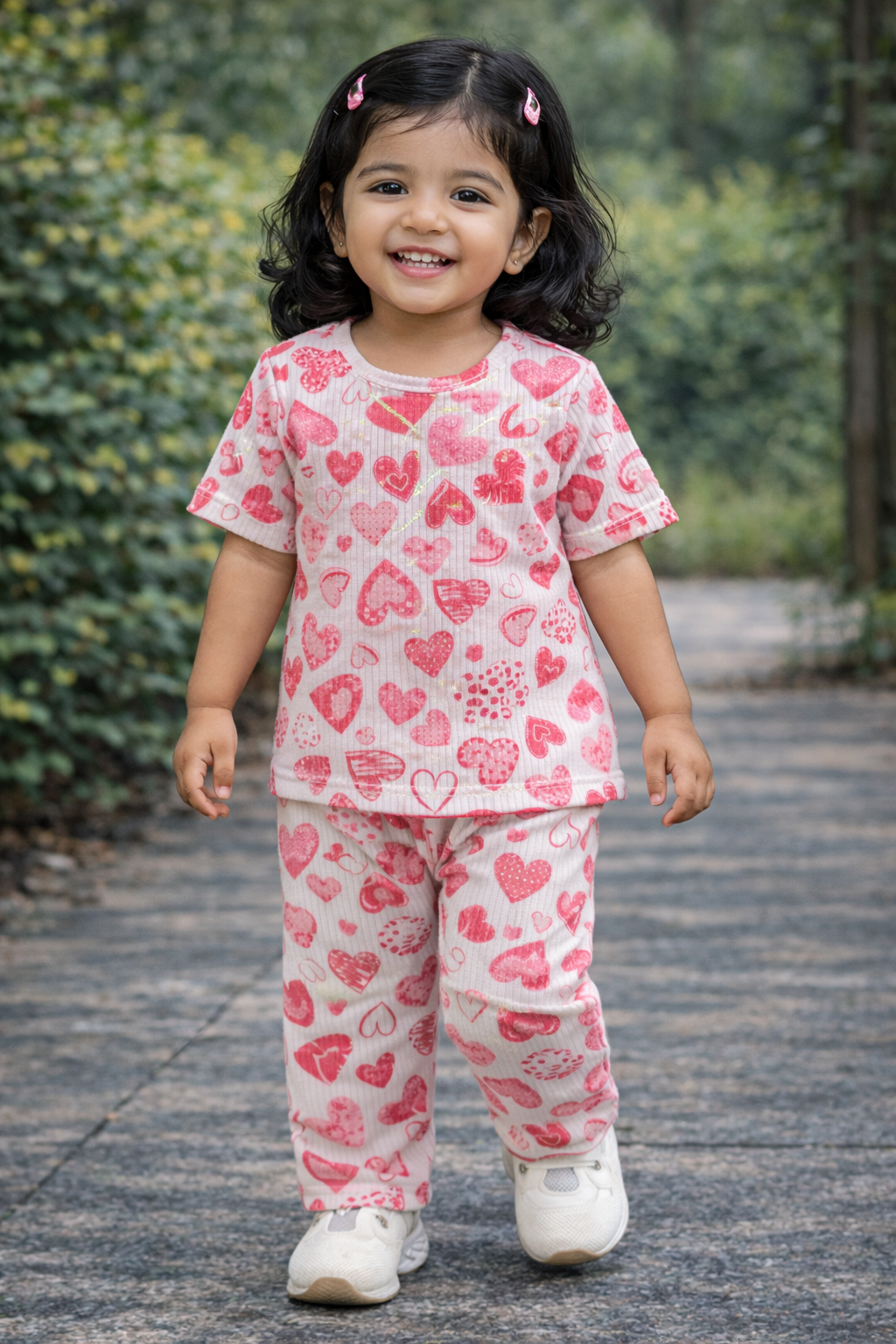 Half sleeves Tshirt with Pant (Pink Small Hearts)