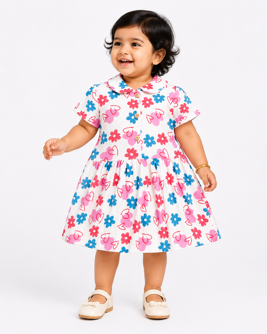 Peter Pan Collar Frocks (Pink Heart and Flowers)